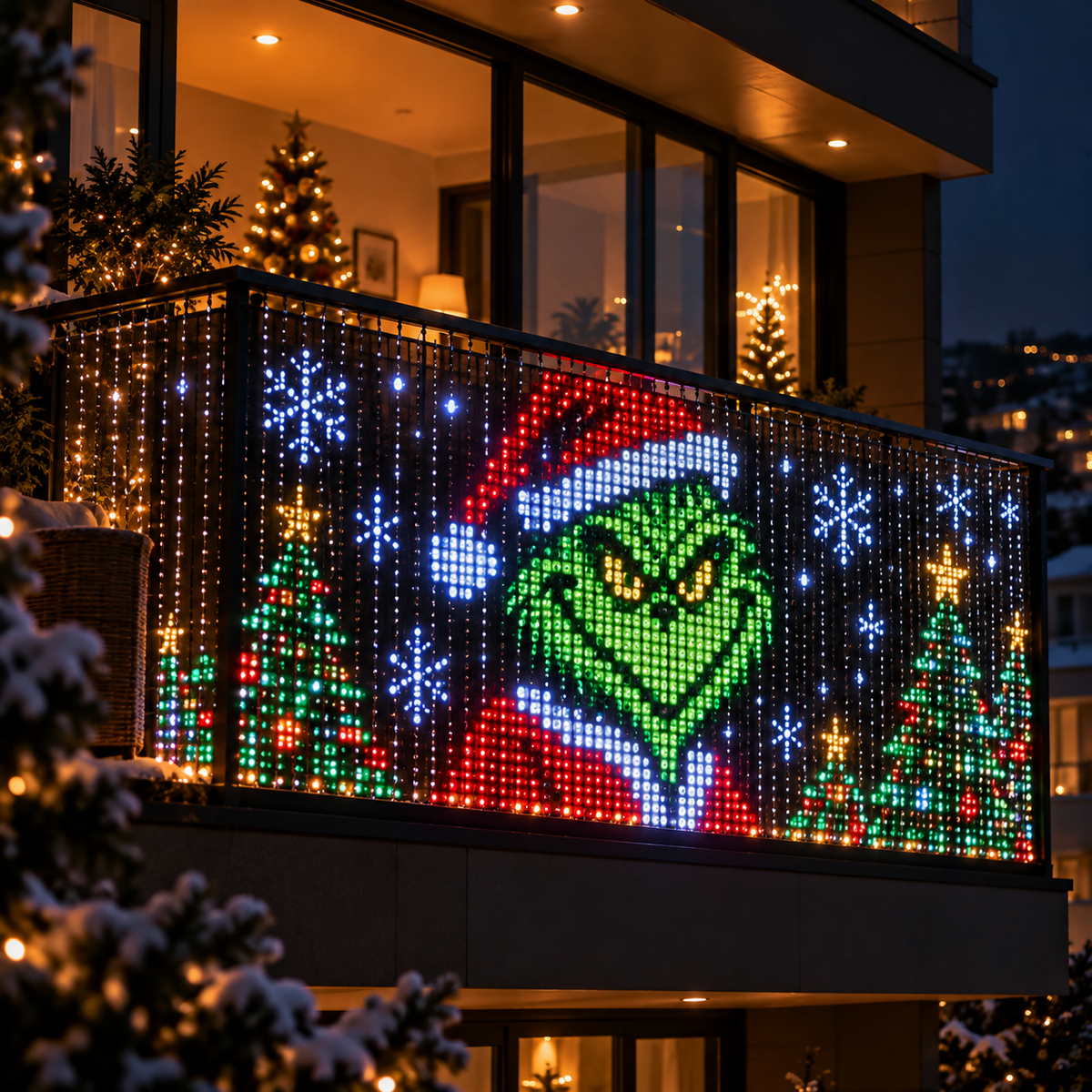 GlowCanvas Smart Christmas LED Pixel Curtain Lights | App-Controlled Colorful Animations & DIY Effects for Balcony, Window & Patio
