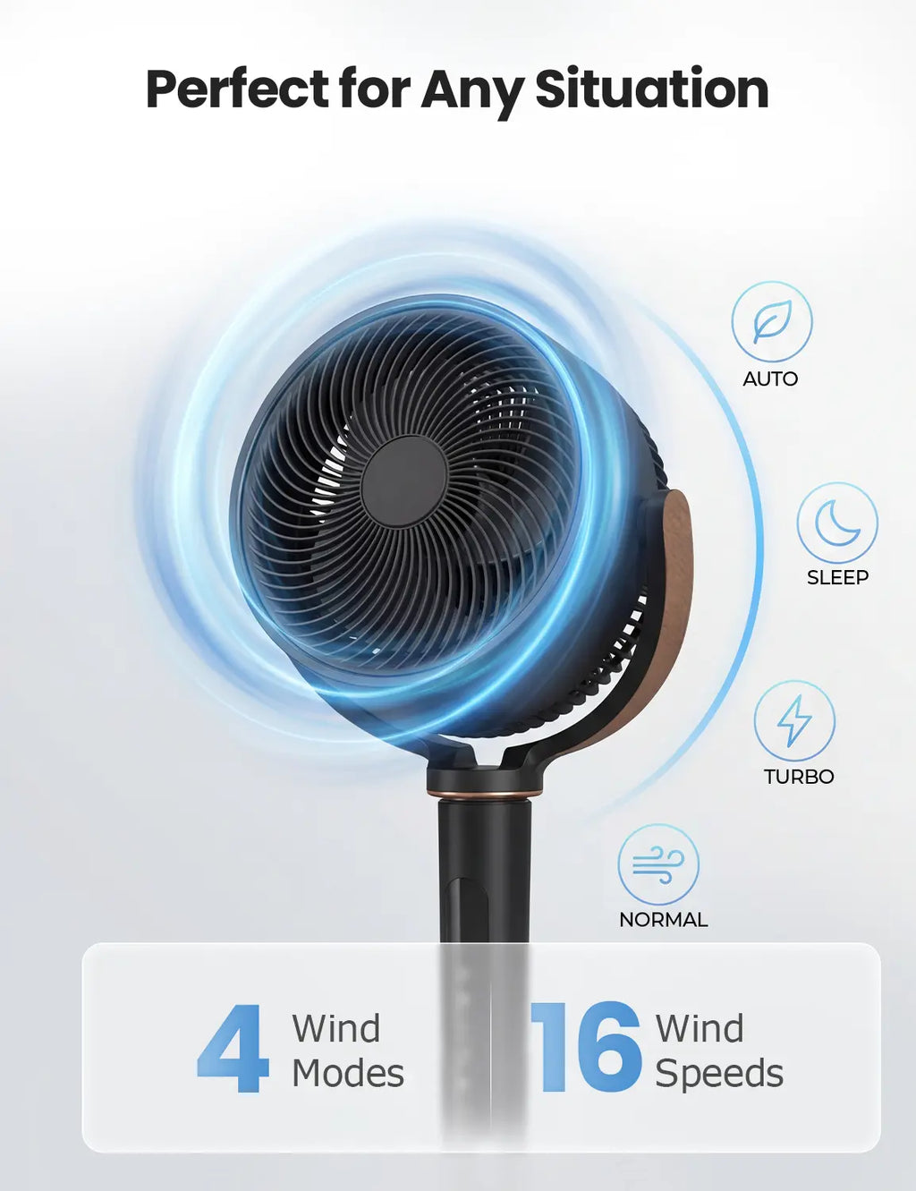 Fan for Bedroom, 120° Oscillating Standing Fan, DC Motor Quiet Floor Fan
