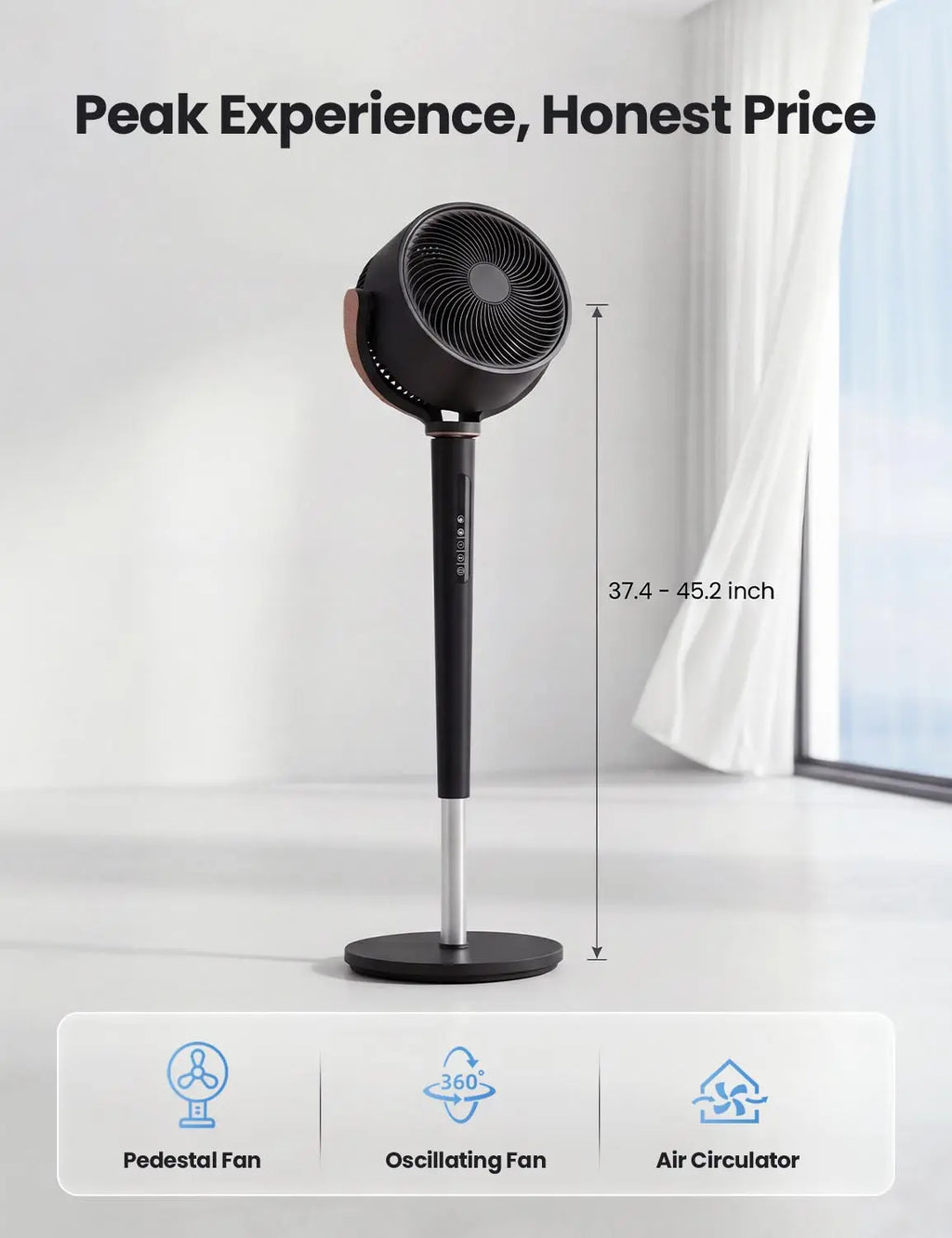 Fan for Bedroom, 120° Oscillating Standing Fan, DC Motor Quiet Floor Fan