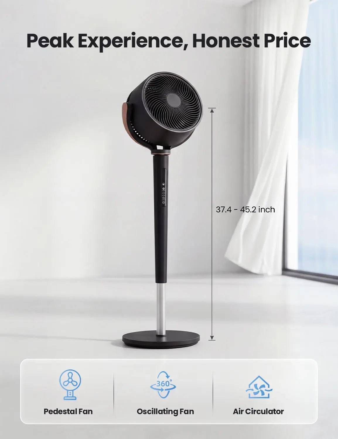 Fan for Bedroom, 120° Oscillating Standing Fan, DC Motor Quiet Floor Fan